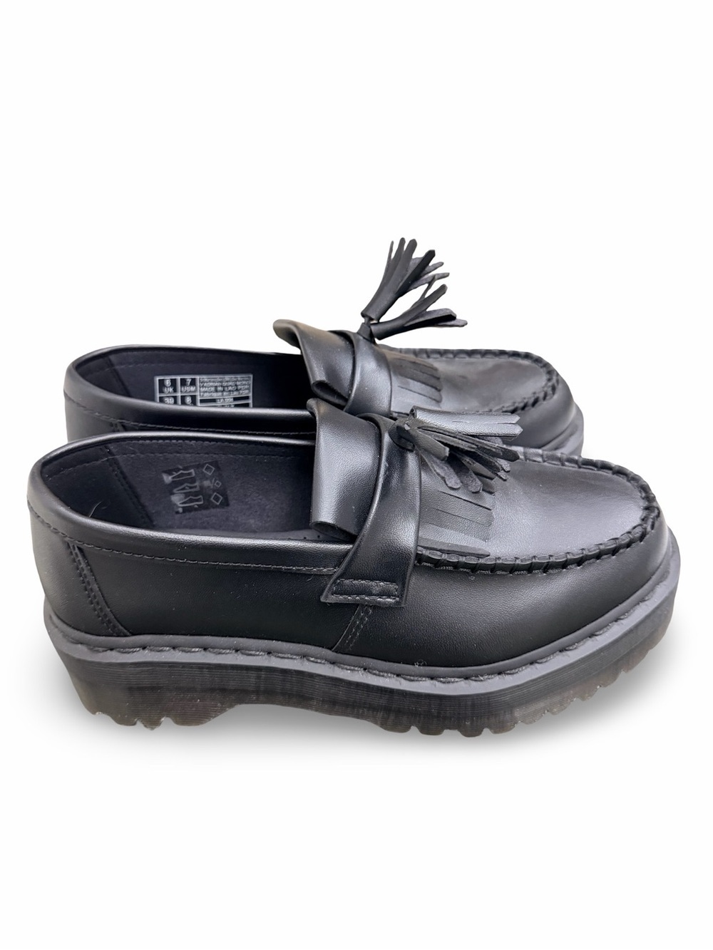 Dr. Martens Vegan Adrian Quad Mono Black Platform Loafers size 8 women’s